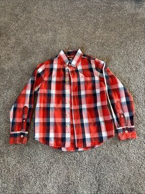 Boys Red Plaid Button-Down Shirt - Classic Everyday Style Size 8